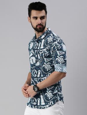 blue printed casual shirt - 18474074 - Standard Image - 2