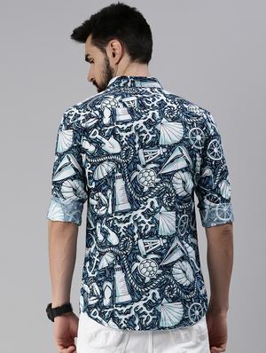 blue printed casual shirt - 18474074 - Standard Image - 3