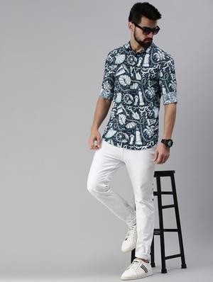 blue printed casual shirt - 18474074 - Standard Image - 4