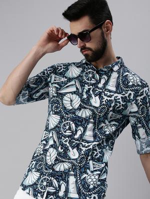 blue printed casual shirt - 18474074 - Standard Image - 5