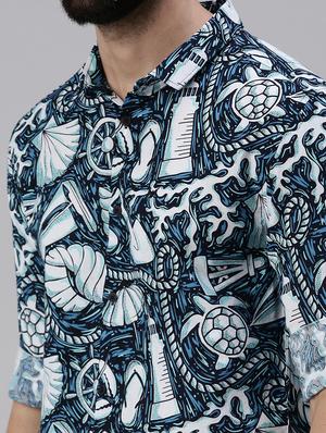 blue printed casual shirt - 18474074 - Standard Image - 6