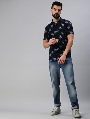navy blue printed casual shirt - 18474115 - Standard Image - 4