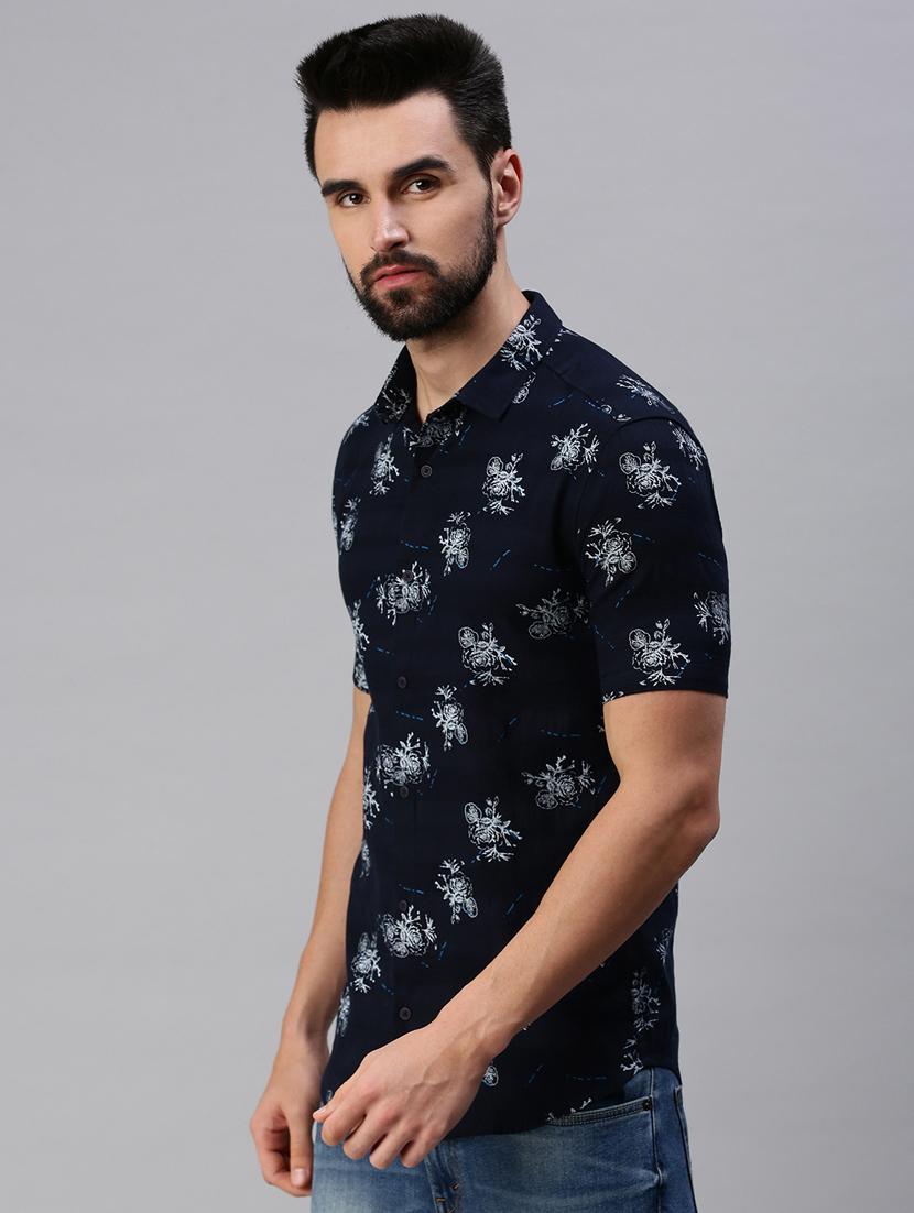 navy blue printed casual shirt - 18474115 - Zoom Image - 2