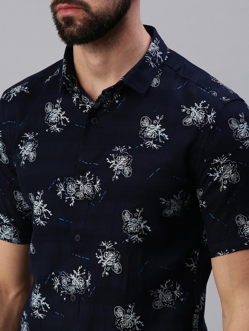 navy blue printed casual shirt - 18474115 - Zoom Image - 5