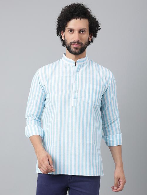 light blue striped short kurta - 18475110 -  Standard Image - 0