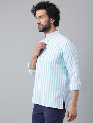 light blue striped short kurta - 18475110 - Standard Image - 2