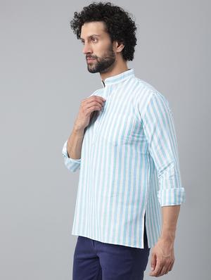 light blue striped short kurta - 18475110 -  Standard Image - 1