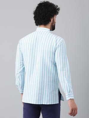 light blue striped short kurta - 18475110 - Standard Image - 3