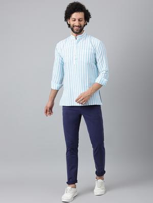light blue striped short kurta - 18475110 - Standard Image - 4