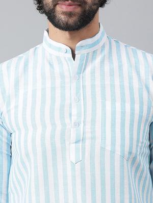 light blue striped short kurta - 18475110 - Standard Image - 5