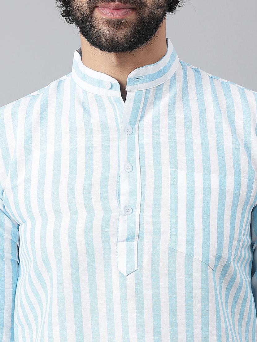 light blue striped short kurta - 18475110 - Zoom Image - 5