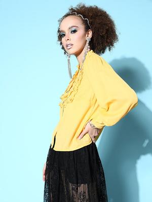 ruffled detailed bishop sleeved regular shirt - 18475533 - Standard Image - 2