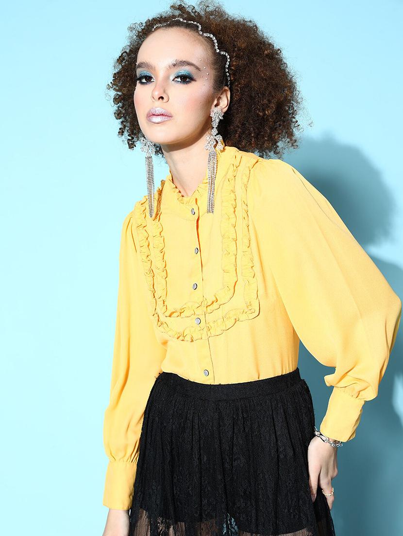 ruffled detailed bishop sleeved regular shirt - 18475533 - Zoom Image - 1