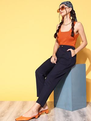 high rise solid flat front trouser - 18475731 - Standard Image - 4