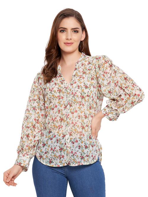 mandarin neck floral shirt - 18475903 - Standard Image - 1