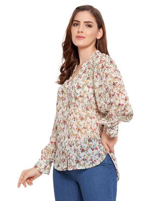 mandarin neck floral shirt - 18475903 - Standard Image - 2