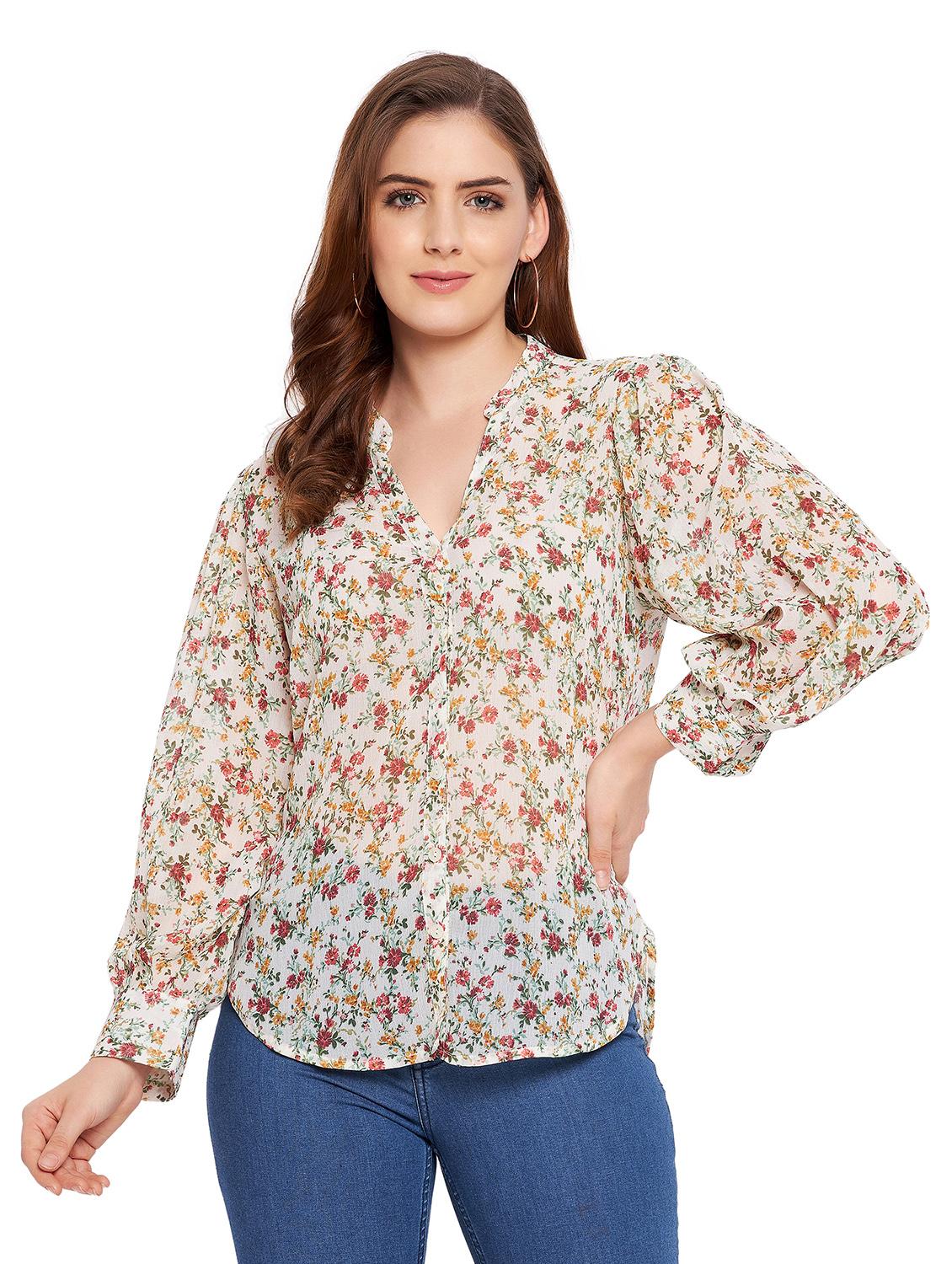 mandarin neck floral shirt - 18475903 - Zoom Image - 1
