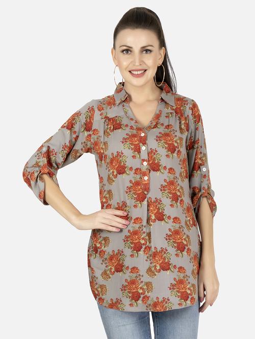 floral print fusion kurti - 18477007 - Very Small Image - 1