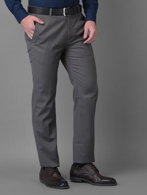 grey solid formal trouser - 18477376 - Standard Image - 3