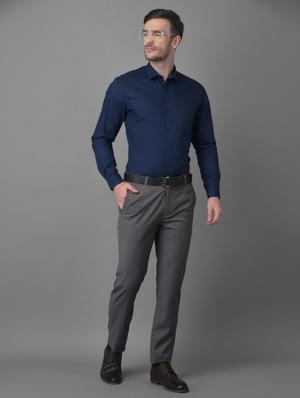 grey solid formal trouser - 18477376 - Standard Image - 5