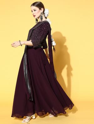 purple zari dori sequence work lehenga choli with attached dupatta - 18477657 - Standard Image - 3