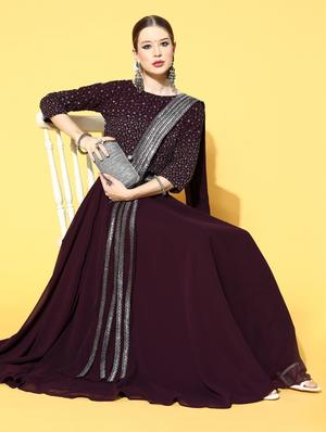 purple zari dori sequence work lehenga choli with attached dupatta - 18477657 - Standard Image - 4