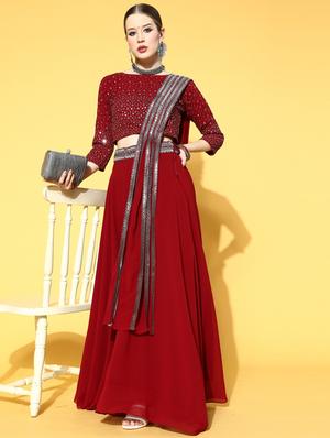 zari dori sequence work lehenga choli with attached dupatta - 18477658 - Standard Image - 3