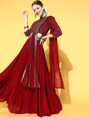 zari dori sequence work lehenga choli with attached dupatta - 18477658 - Standard Image - 4