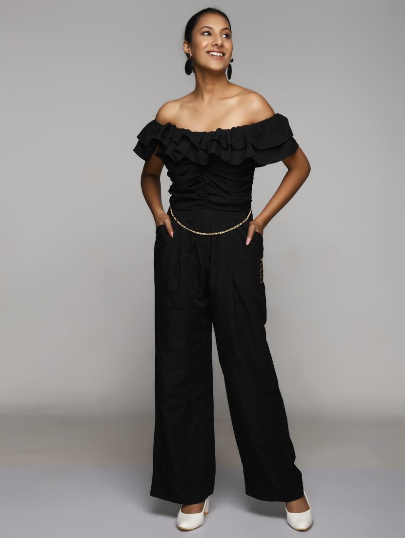 frill embellished solid full length jumpsuit - 18478391 - Zoom Image - 2