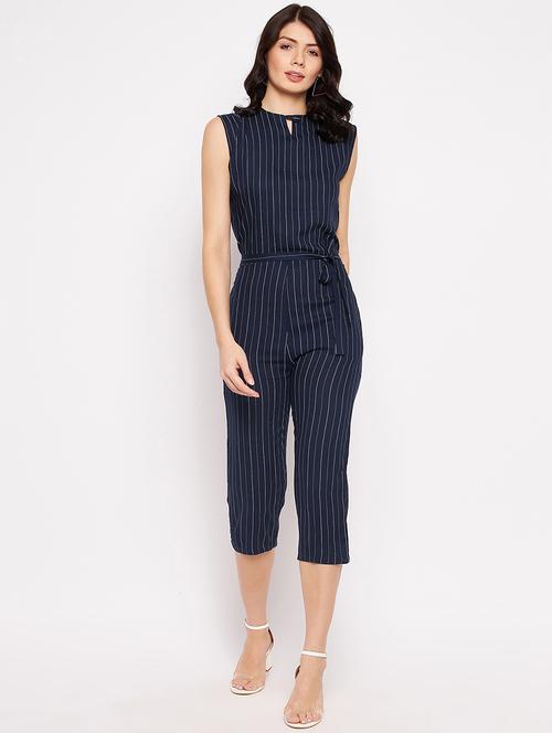 sleeveless striped knee length jumpsuit - 18478815 - Standard Image - 1