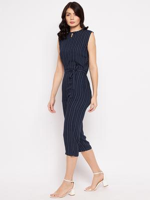 sleeveless striped knee length jumpsuit - 18478815 - Standard Image - 2