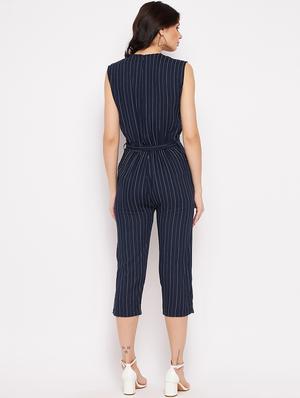 sleeveless striped knee length jumpsuit - 18478815 - Standard Image - 3