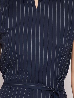 sleeveless striped knee length jumpsuit - 18478815 - Standard Image - 4