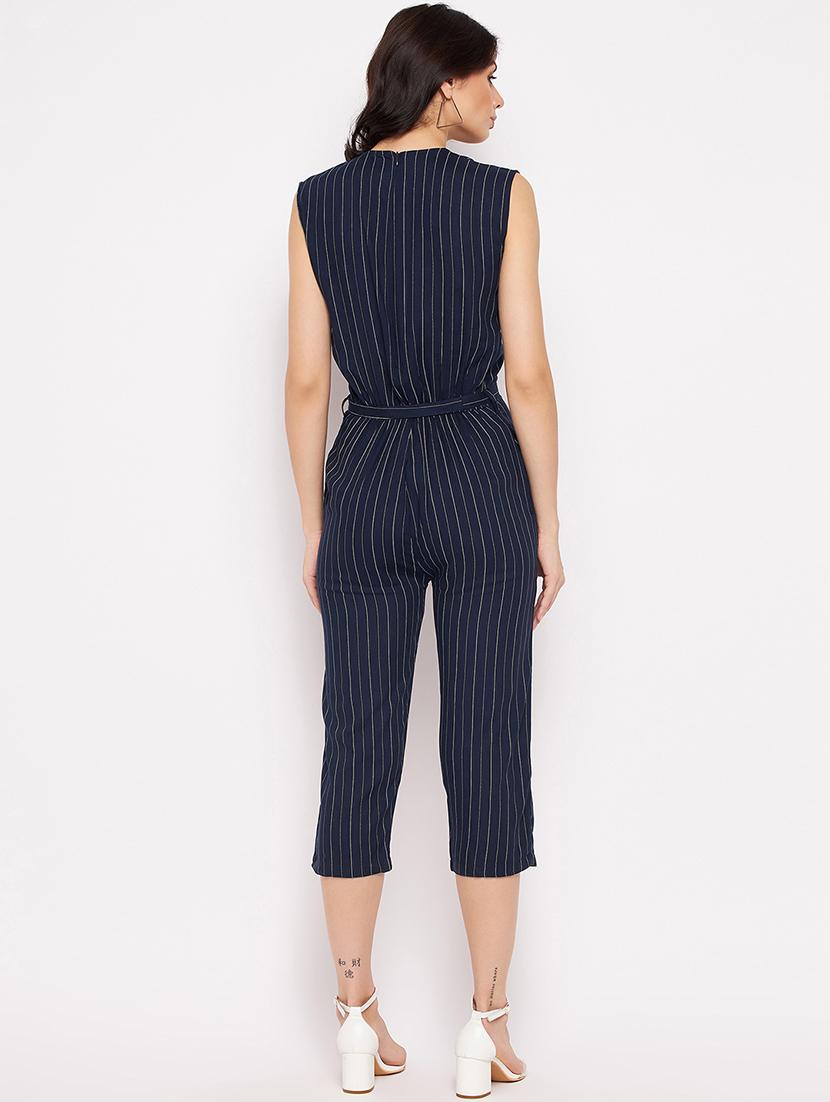 sleeveless striped knee length jumpsuit - 18478815 - Zoom Image - 3
