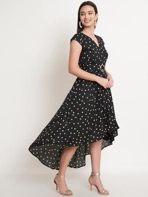overlap neck polka dot flared dress - 18479039 - Standard Image - 2
