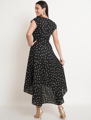 overlap neck polka dot flared dress - 18479039 - Standard Image - 3