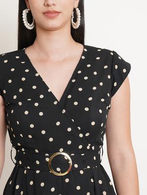 overlap neck polka dot flared dress - 18479039 - Standard Image - 4