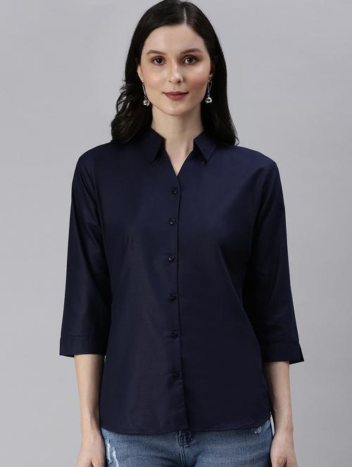 navy blue solid regular shirt - 18479530 - Standard Image - 1