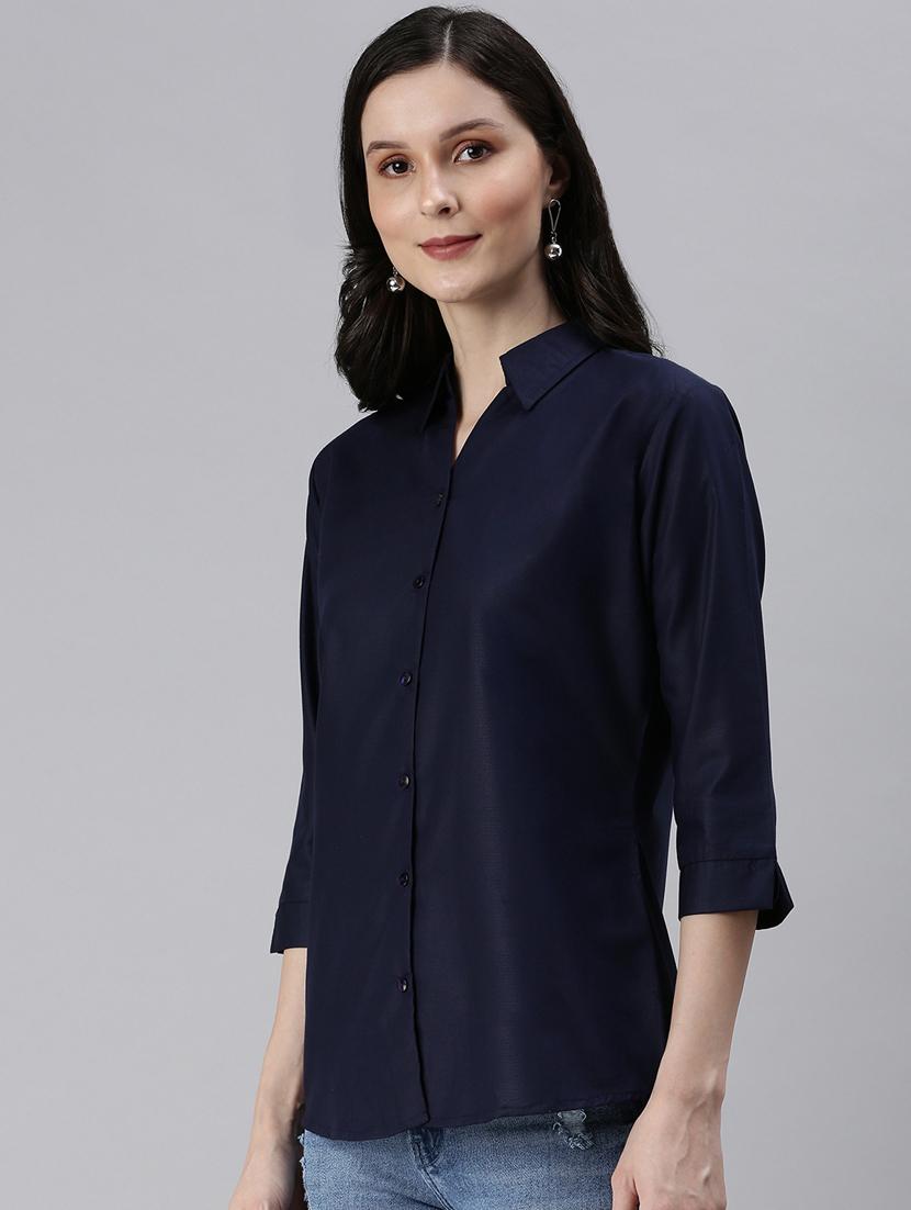 navy blue solid regular shirt - 18479530 - Zoom Image - 2