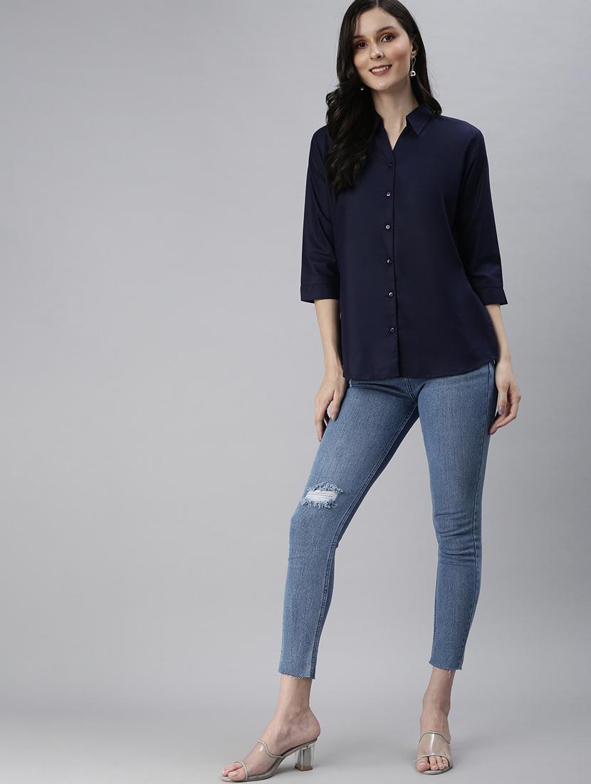 navy blue solid regular shirt - 18479530 - Zoom Image - 4