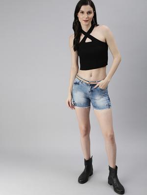 low rise washed shorts - 18479537 - Standard Image - 4