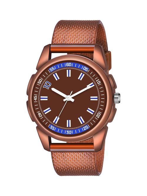 brown dial and pu brown strap fancy look analog with quartz watch for men and boys - 18479624 - Very Small Image - 1