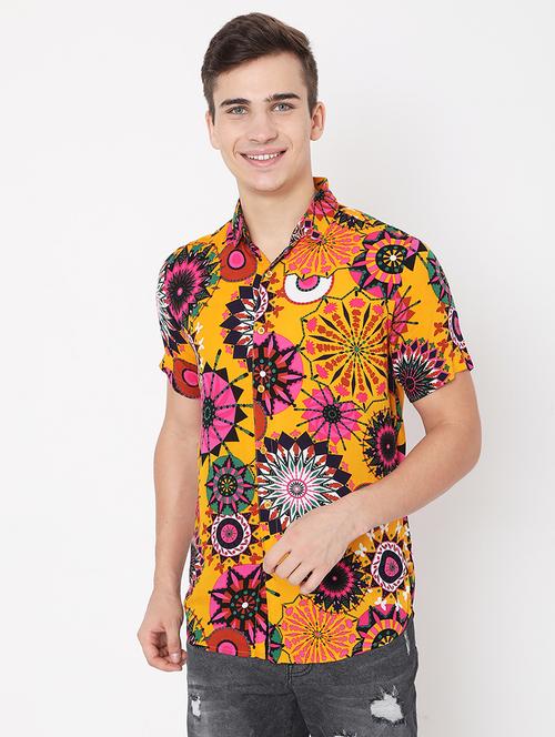 yellow printed casual shirt - 18479650 - Standard Image - 1