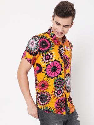 yellow printed casual shirt - 18479650 - Standard Image - 2