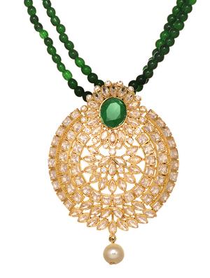 gold plated polki studded with green beads maala necklace set - 18480152 - Standard Image - 3