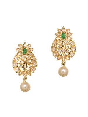 gold plated polki studded with green beads maala necklace set - 18480152 - Standard Image - 4