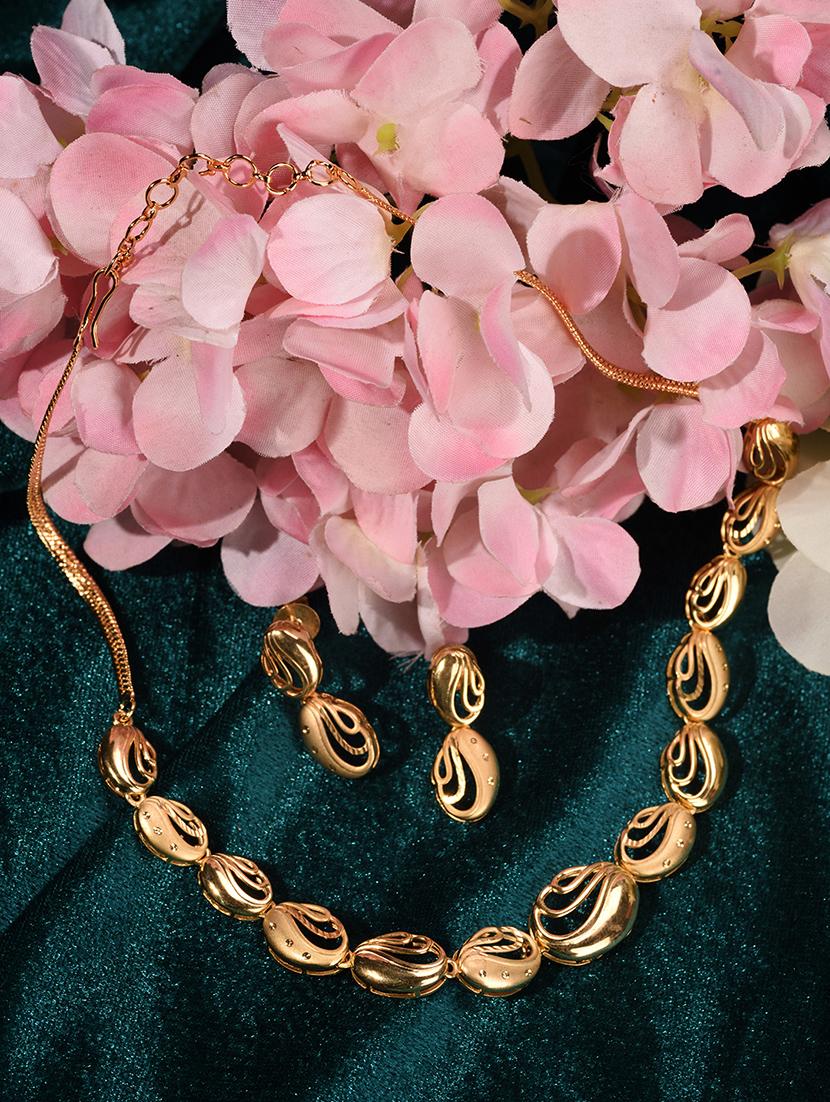 gold plated ad studded oval shaped handcrafted necklace set - 18480166 - Zoom Image - 1
