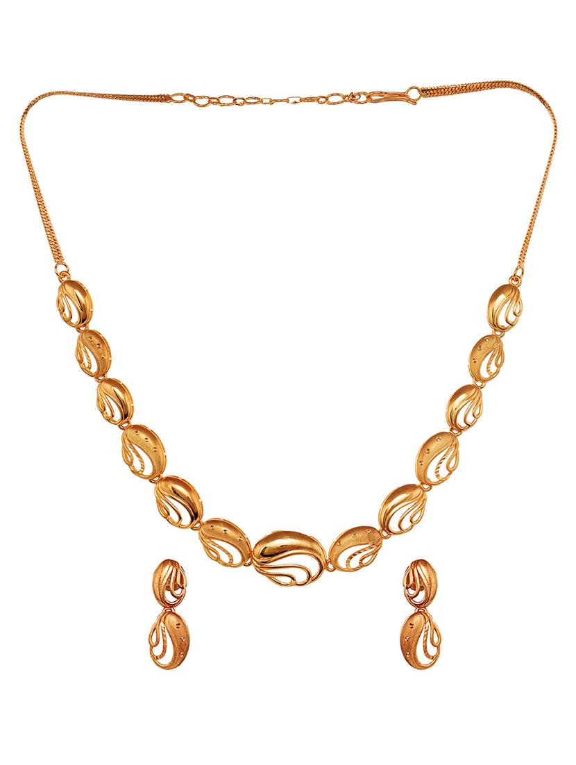 gold plated ad studded oval shaped handcrafted necklace set - 18480166 - Zoom Image - 2