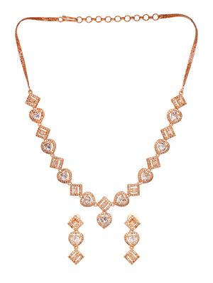 rose gold toned ad studded minimal necklace set combo with wraparound bracelet - 18480168 - Standard Image - 2