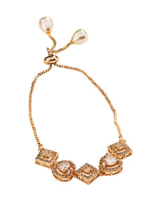 rose gold toned ad studded minimal necklace set combo with wraparound bracelet - 18480168 - Standard Image - 3